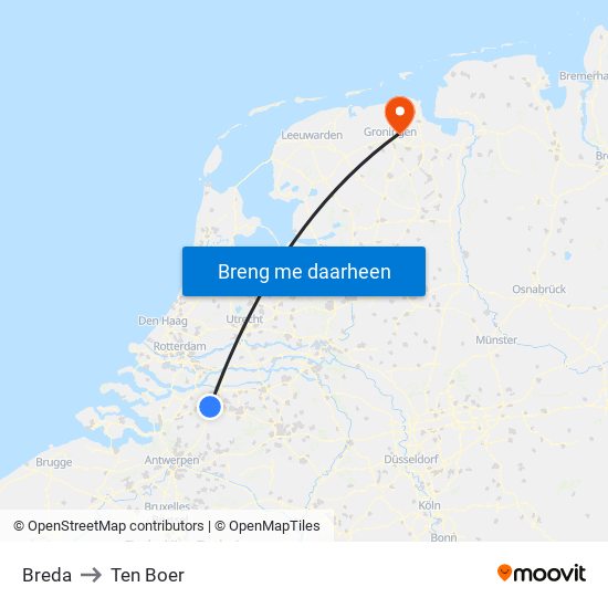 Breda to Ten Boer map