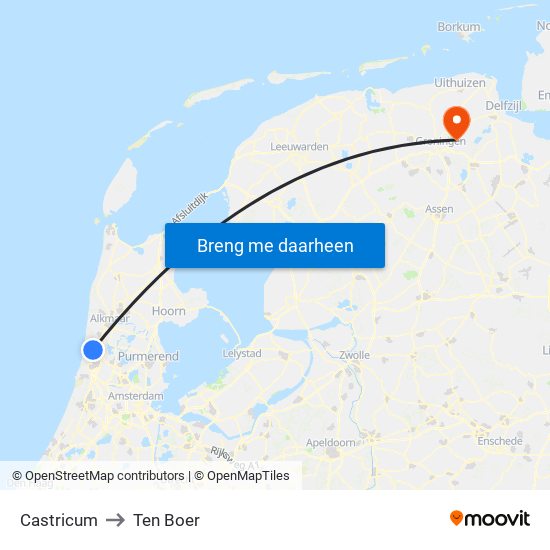 Castricum to Ten Boer map