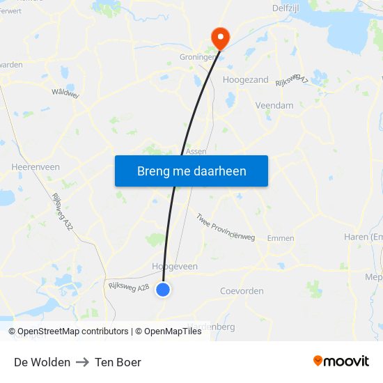 De Wolden to Ten Boer map