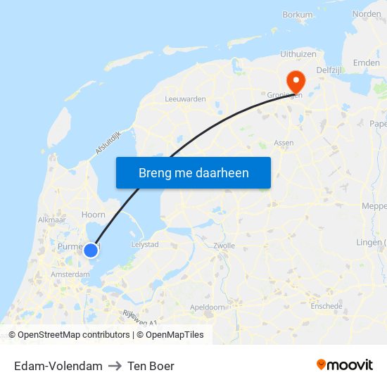 Edam-Volendam to Ten Boer map