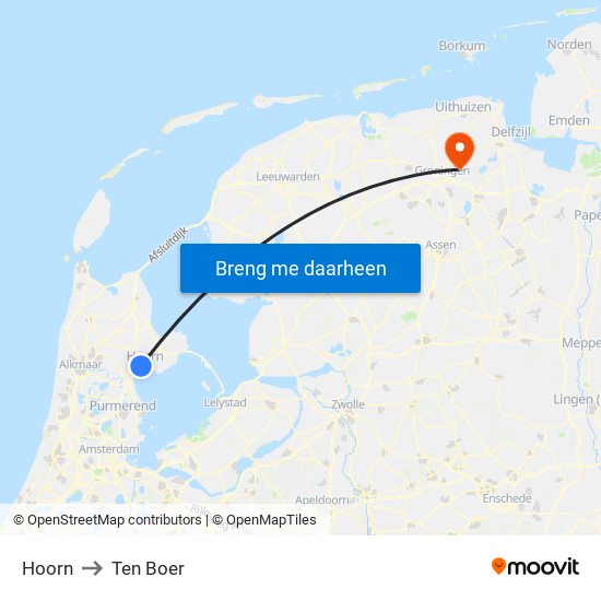 Hoorn to Ten Boer map