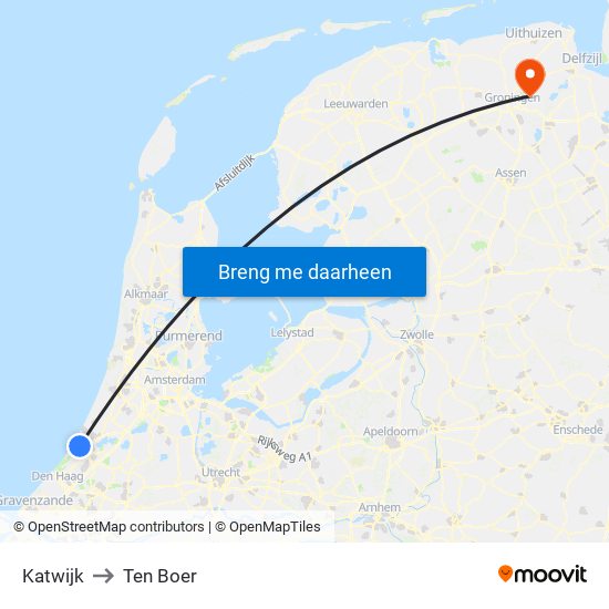 Katwijk to Ten Boer map