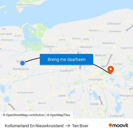 Kollumerland En Nieuwkruisland to Ten Boer map