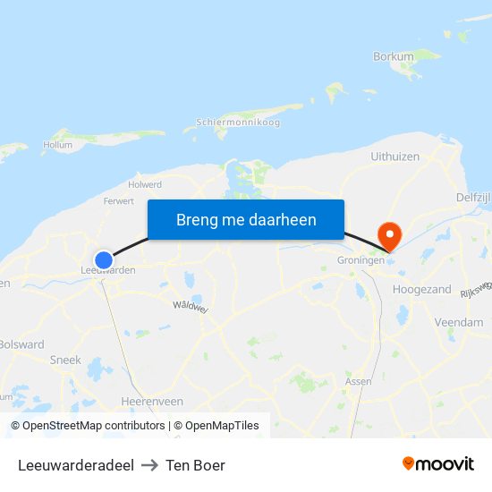 Leeuwarderadeel to Ten Boer map