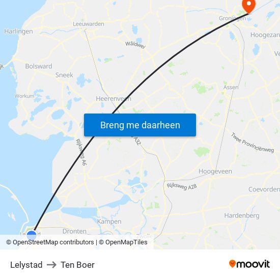 Lelystad to Ten Boer map