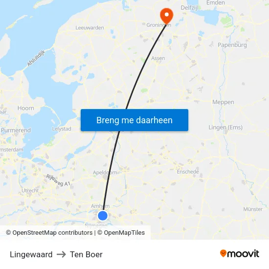 Lingewaard to Ten Boer map