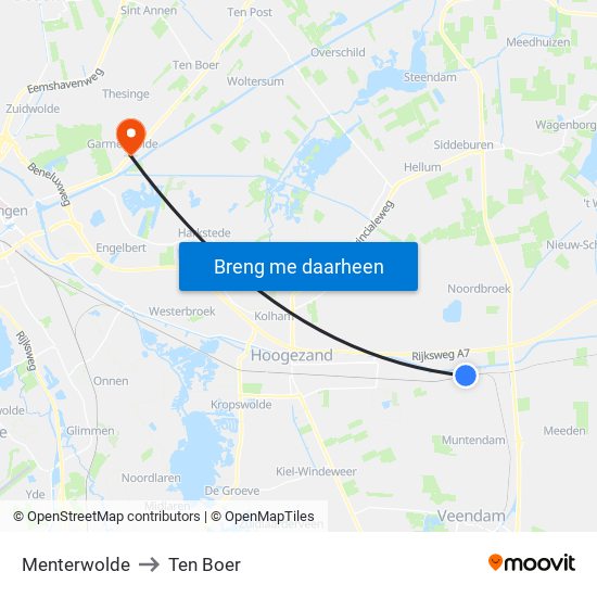 Menterwolde to Ten Boer map