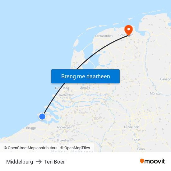 Middelburg to Ten Boer map