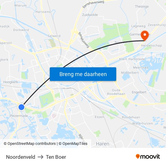 Noordenveld to Ten Boer map