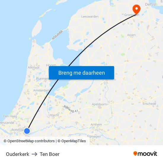 Ouderkerk to Ten Boer map
