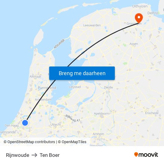 Rijnwoude to Ten Boer map