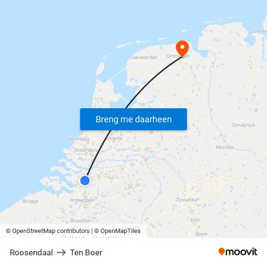 Roosendaal to Ten Boer map