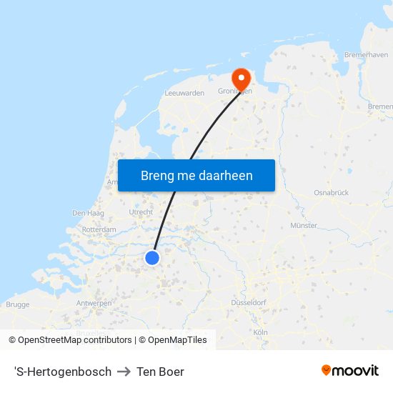 'S-Hertogenbosch to Ten Boer map