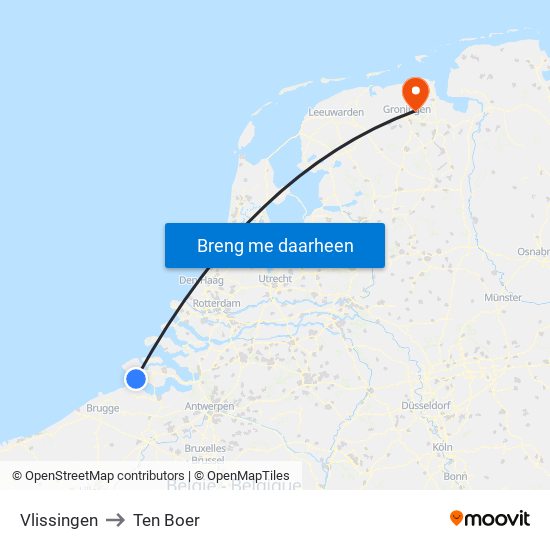 Vlissingen to Ten Boer map