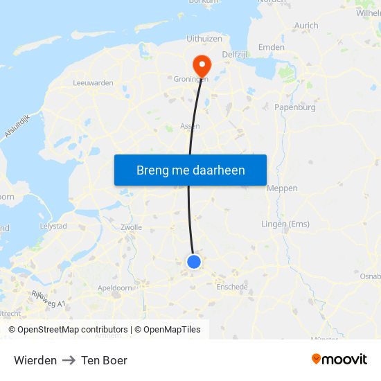 Wierden to Ten Boer map
