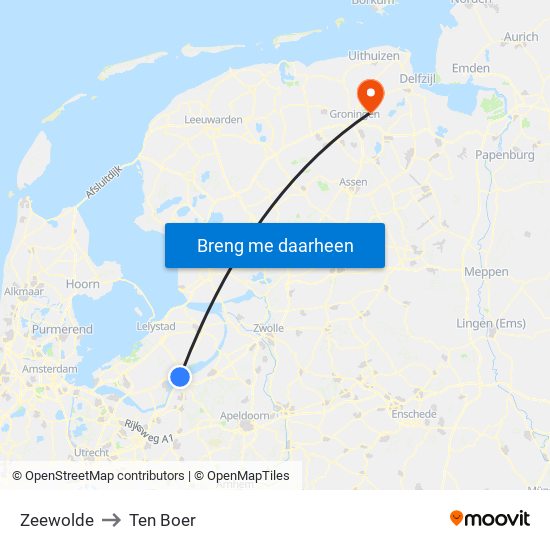 Zeewolde to Ten Boer map