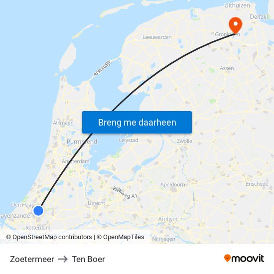 Zoetermeer to Ten Boer map