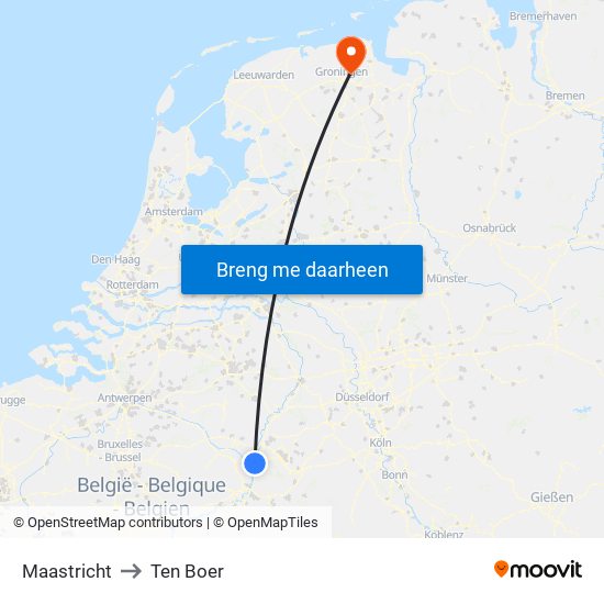 Maastricht to Ten Boer map