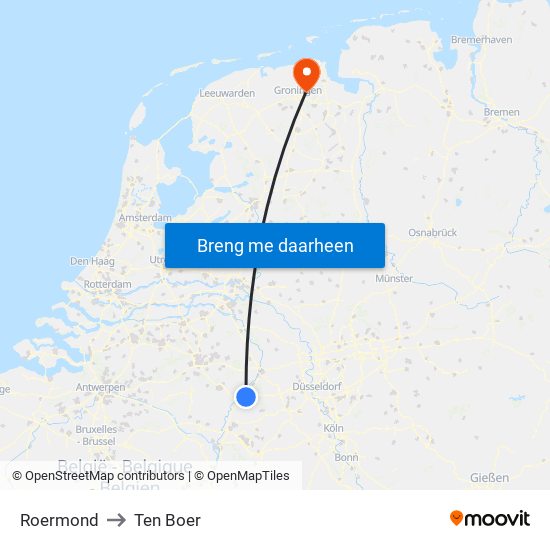 Roermond to Ten Boer map