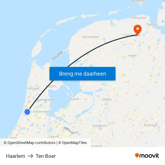 Haarlem to Ten Boer map