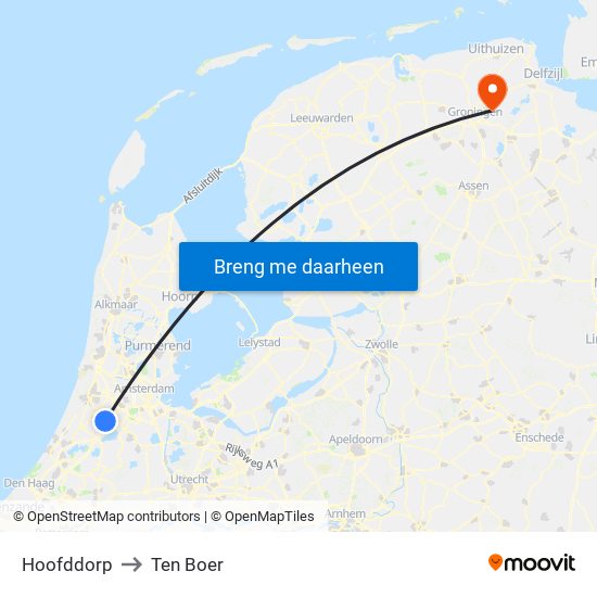 Hoofddorp to Ten Boer map