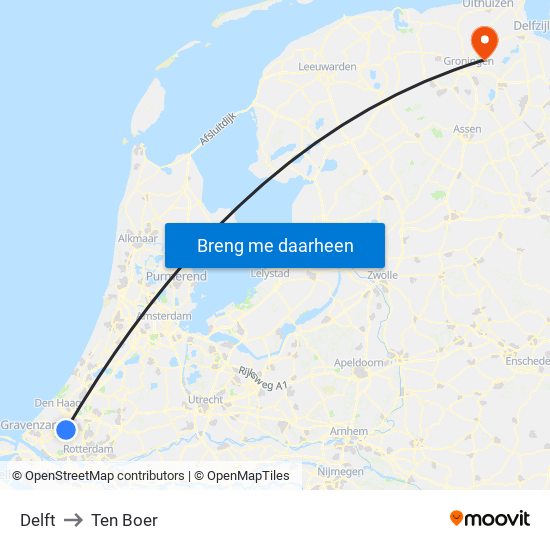 Delft to Ten Boer map