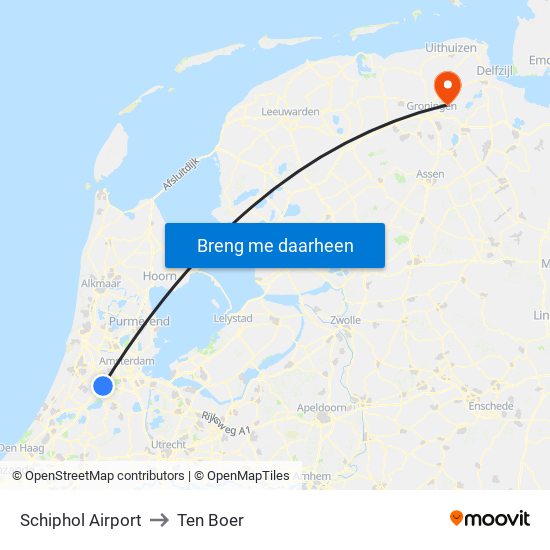 Schiphol Airport to Ten Boer map