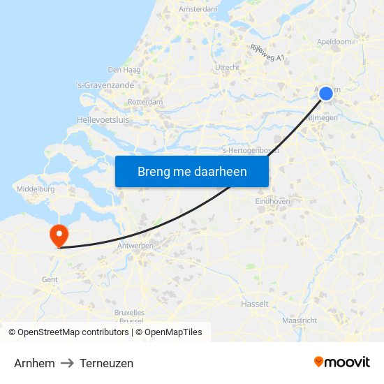 Arnhem to Terneuzen map