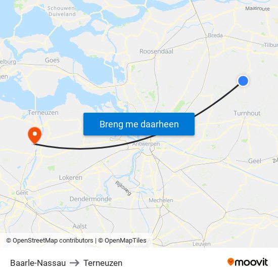 Baarle-Nassau to Terneuzen map