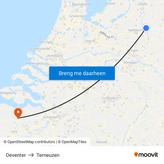 Deventer to Terneuzen map