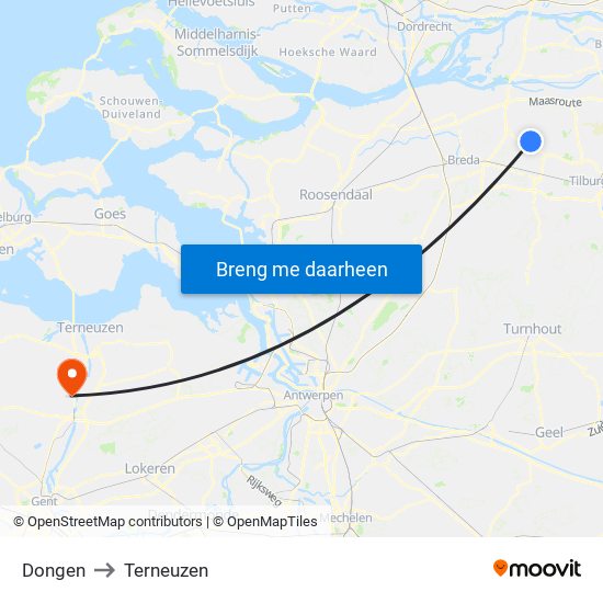 Dongen to Terneuzen map