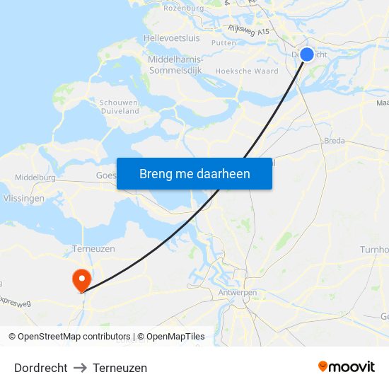 Dordrecht to Terneuzen map