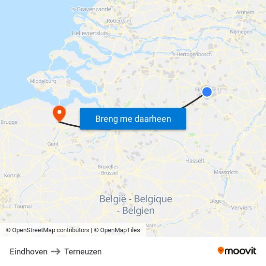 Eindhoven to Terneuzen map