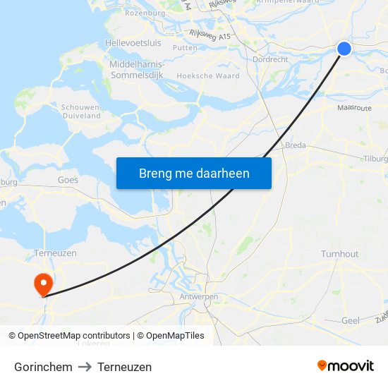 Gorinchem to Terneuzen map