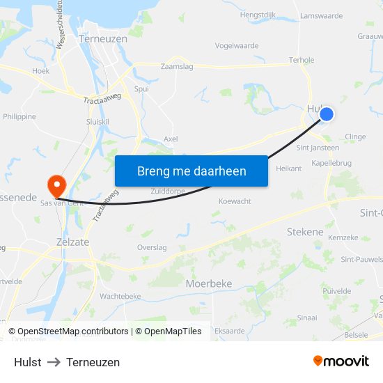 Hulst to Terneuzen map
