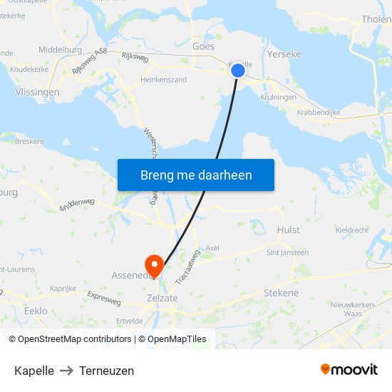 Kapelle to Terneuzen map