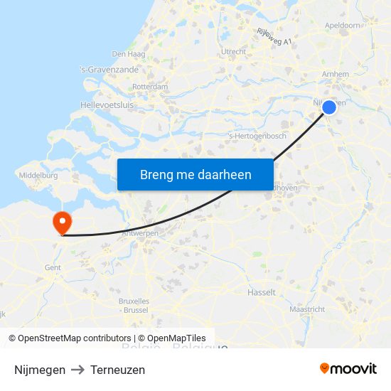 Nijmegen to Terneuzen map