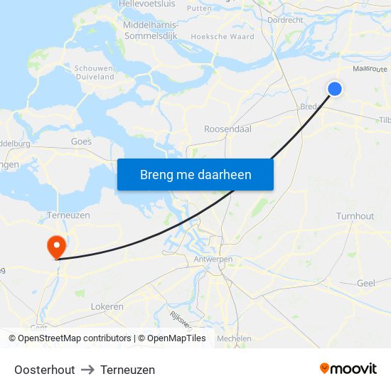 Oosterhout to Terneuzen map