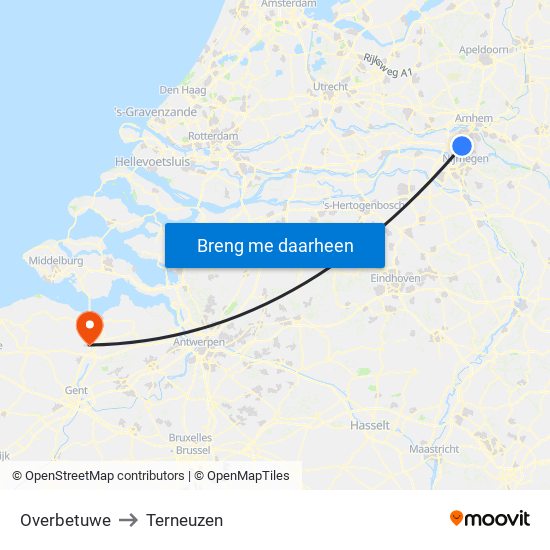 Overbetuwe to Terneuzen map