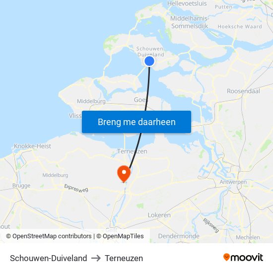 Schouwen-Duiveland to Terneuzen map