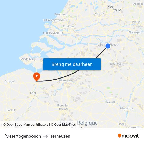 'S-Hertogenbosch to Terneuzen map