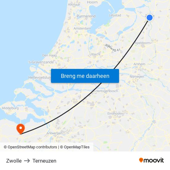 Zwolle to Terneuzen map