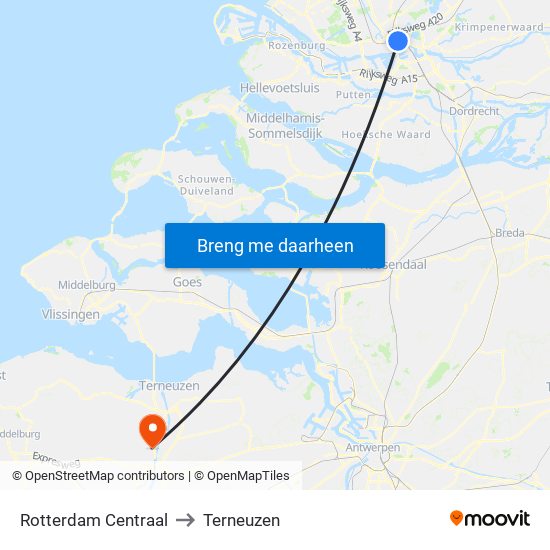 Rotterdam Centraal to Terneuzen map