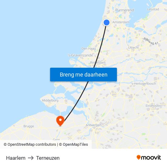 Haarlem to Terneuzen map