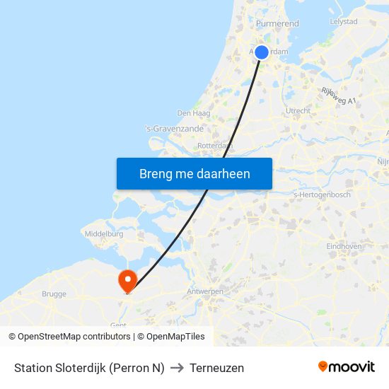 Station Sloterdijk (Perron N) to Terneuzen map