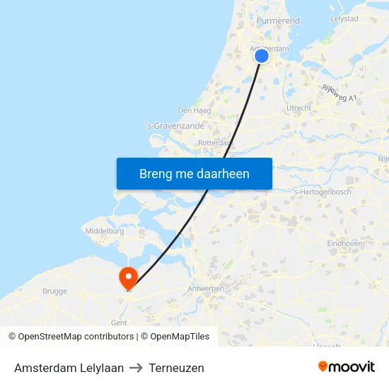 Amsterdam Lelylaan to Terneuzen map