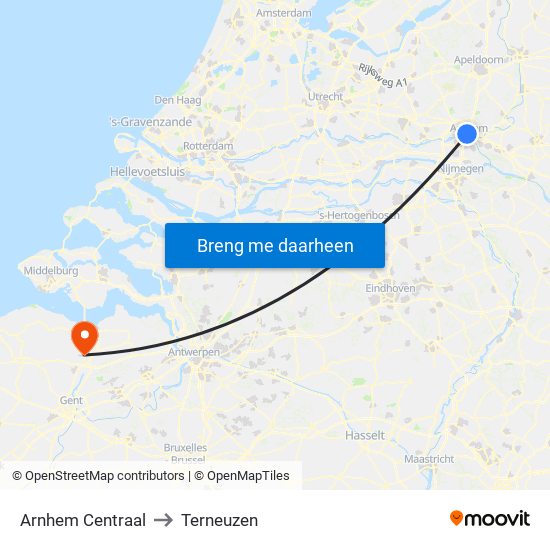 Arnhem Centraal to Terneuzen map