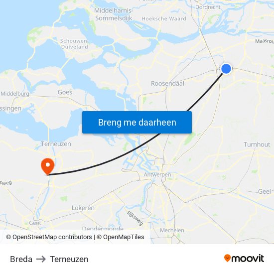 Breda to Terneuzen map