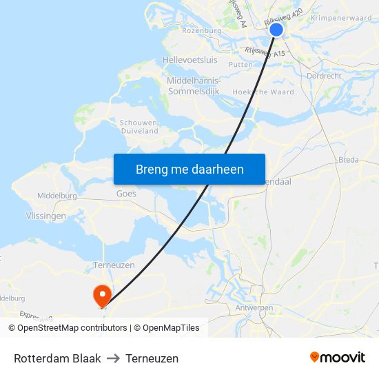Rotterdam Blaak to Terneuzen map