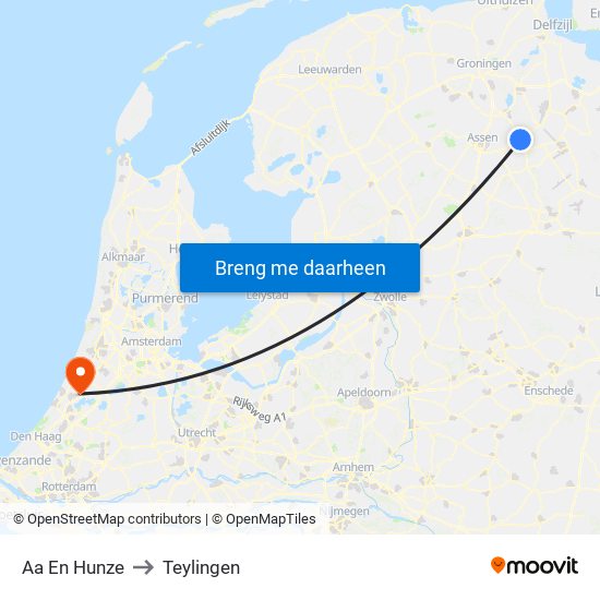 Aa En Hunze to Teylingen map